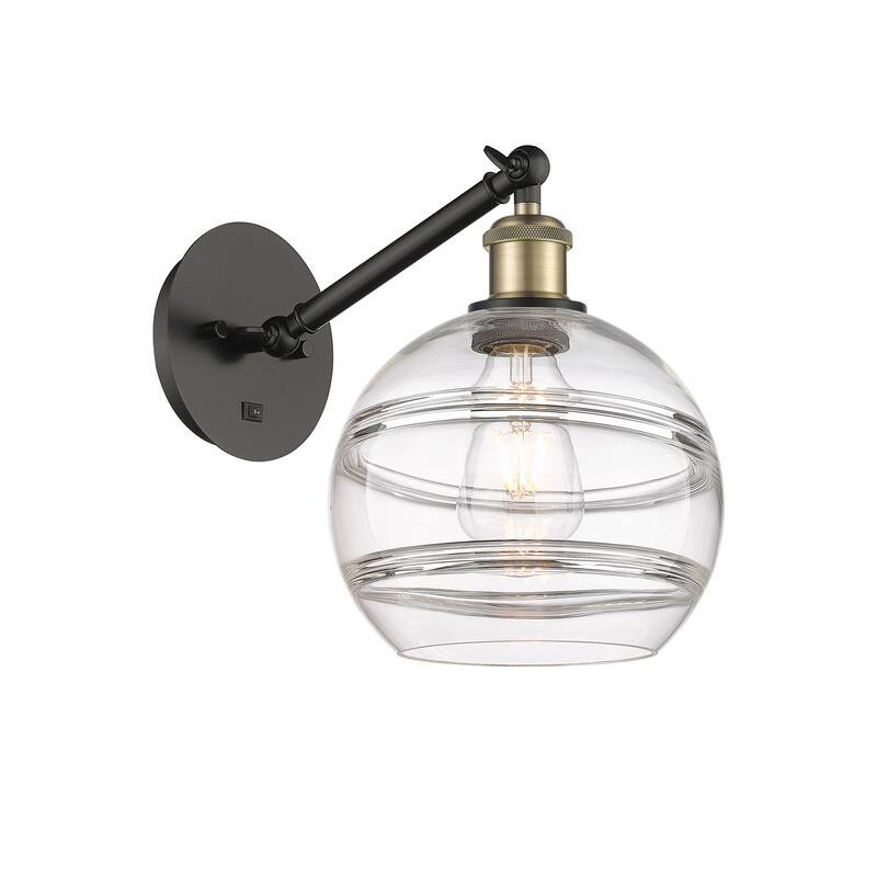Innovations Lighting 317-1W-10-8 Rochester Sconce Rochester 10" Tall - Black Antique Brass / Clear