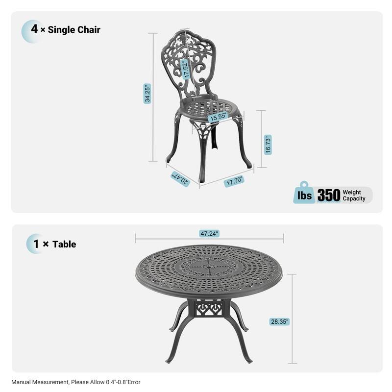 Traditions 5-Piece Patio Outdoor Dining Set with 4 Dining Chairs and 47.24 in.Round Table, Rust Free
