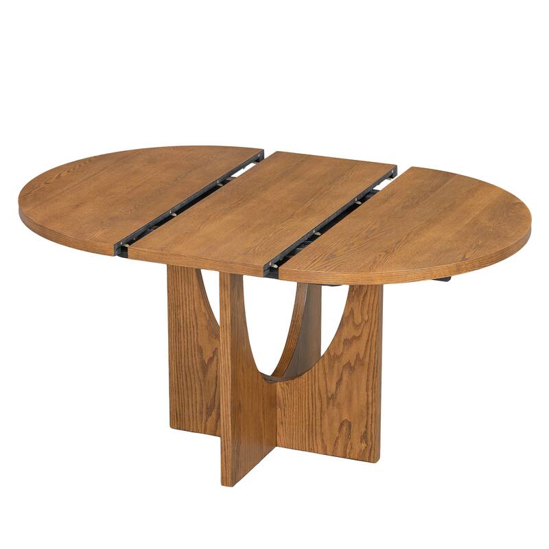 Elegant Round Dining Table with Extendable Table, Coffee Bar Table and Chair Set with Four Upholstered Chairs