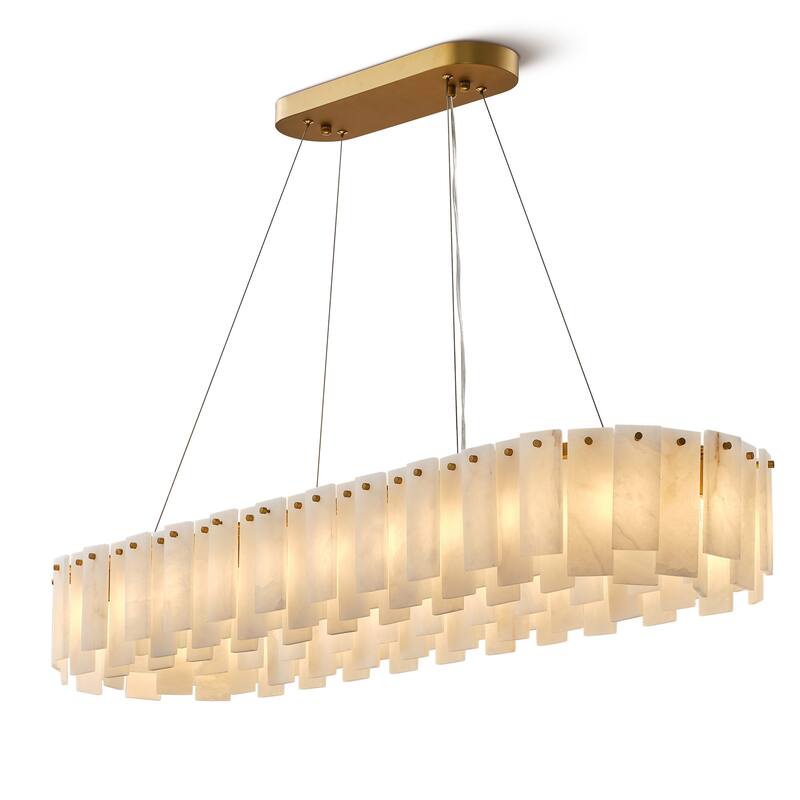 Modern Layered Alabaster Slice Chandelier, Round or Linear Pendant Light, D600-L1200 - Gold