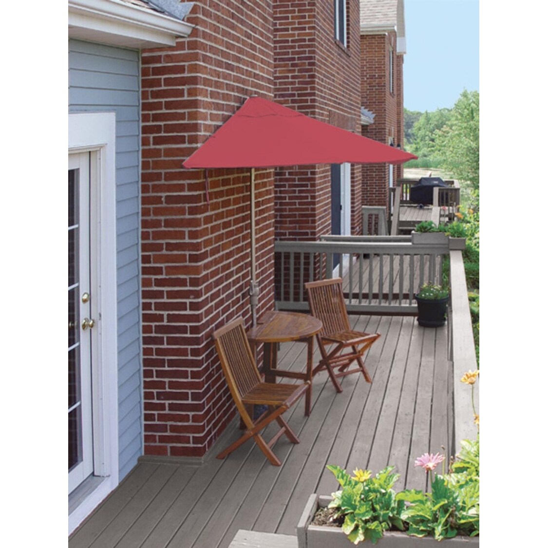 Shop 5 Piece Oval Basic Nyatoh Wood And Red Olefin Patio Furniture Set 7 5 Overstock 16607288