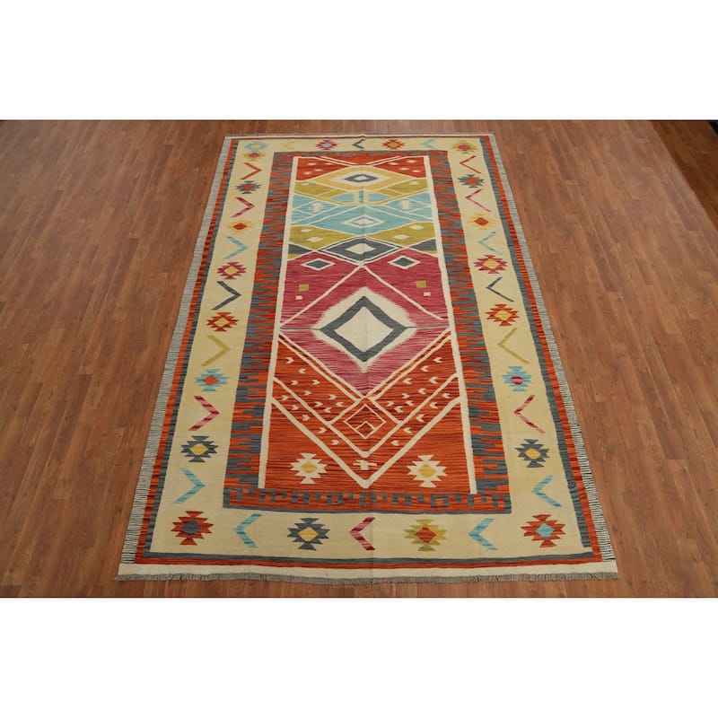 Hand Woven Southwestern Wool Multi-Colored Geometric Area Rug - 9' 10'' X 6' 6''