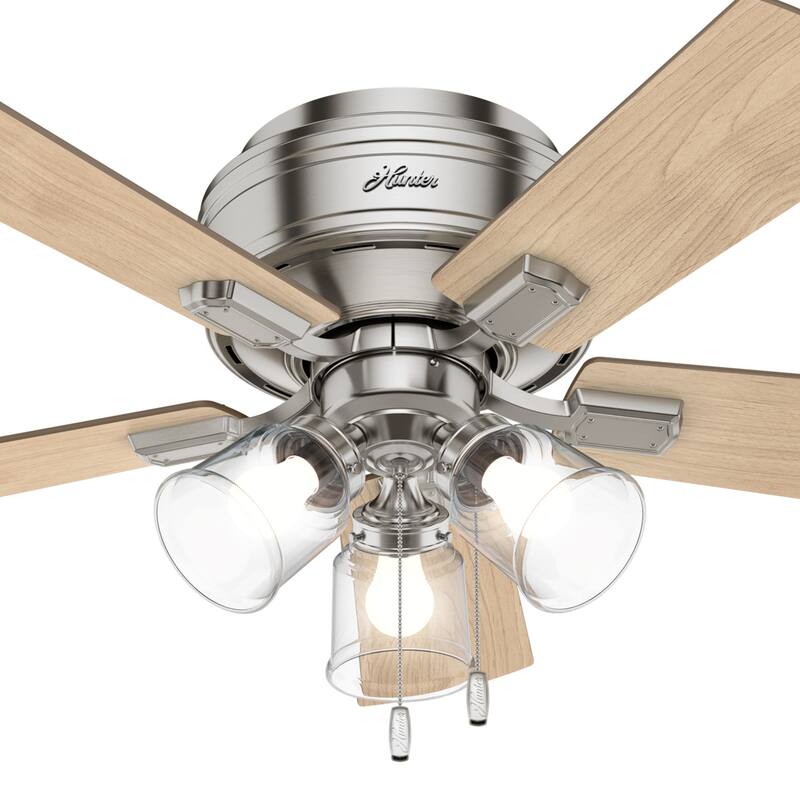 Hunter 42" Crestfield Low Profile Ceiling Fan with 3-Light LED Light Kit and Pull Chain - Casual, Farmhouse, Rustic