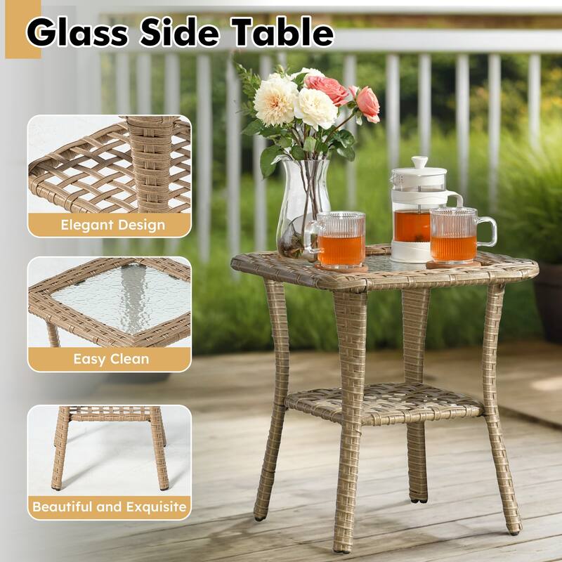 XIZZI 3-Piece Outdoor Chairs Wicker Swivel Rocker with Cushions