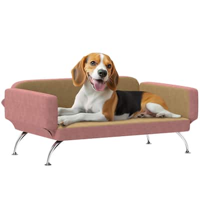 PawHut Dog Sofa Bed, Cat Couch Bed for Small, Medium & Large Dogs, Pet Sofa Bed with Adjustable Armrest, Pink