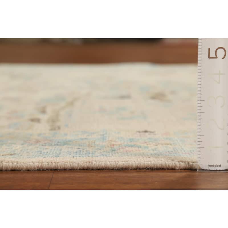Hand Knotted Oriental 100% Wool Carpet Traditional Floral Beige & Ivories Art Deco Runner Rug - 14' 1'' X 4' 10''