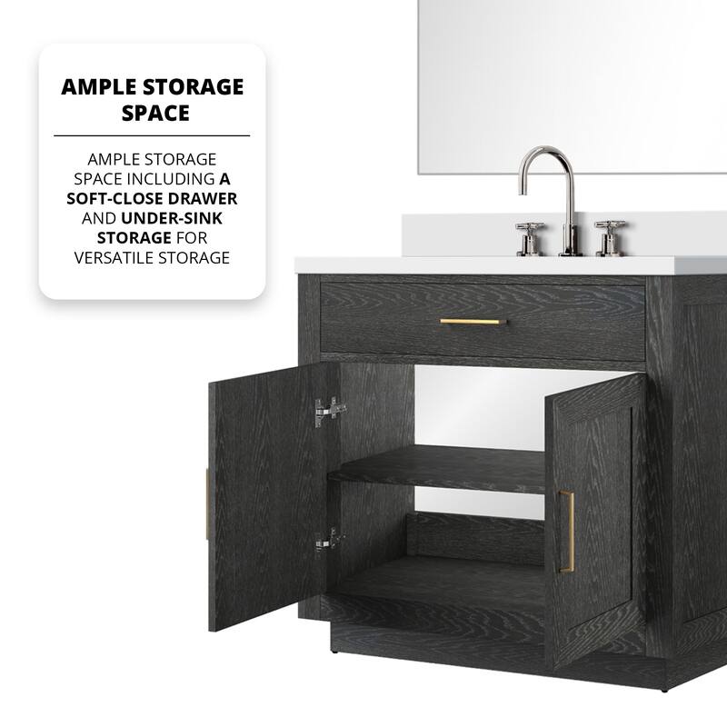 Abbey Bath Vanity with Quartz Top, Sink, Mirror and Faucet