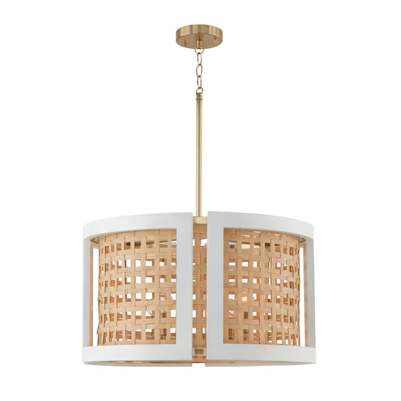 Lola 4-light Chalk Wash Drum Pendant w/ Mango Wood & Water Hyacinth