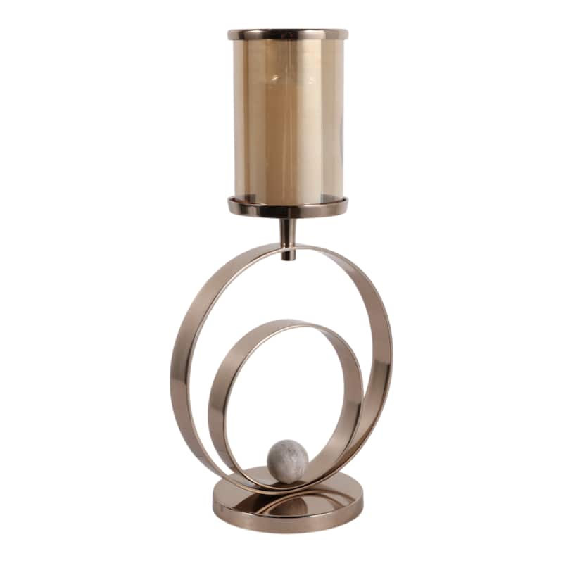 Metal Candle Hurricane Holder Modern Small Sphere Double Ring Base - 11.5" x 7" x 22"