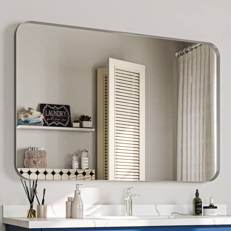 Stylish Rounded Aluminum Framed Bathroom Mirror – Full Length Wall Accent Mirror for Elegant Home Decor