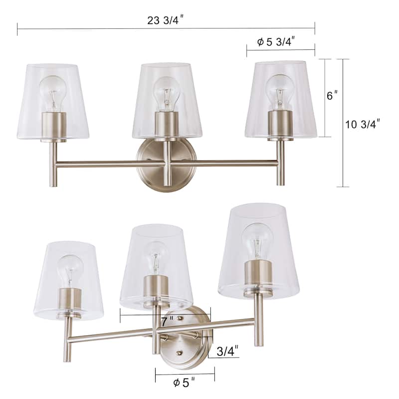 C Cattleya 3-Light Brushed Nickel Vanity Light with Clear Glass Shade