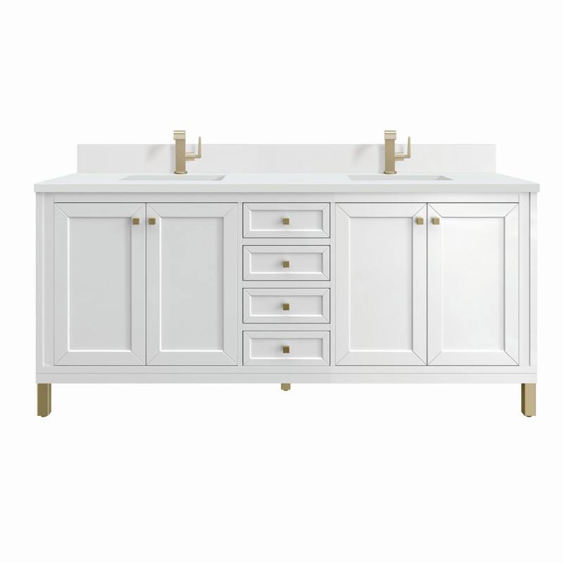 James Martin Vanities 305-V72-1WZ Chicago 72" Double Basin Wood Vanity - Glossy White - Painted