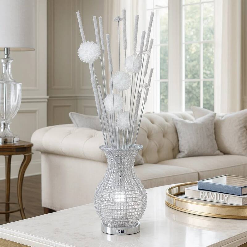 63 Inch Floor Lamp, Flower Vase Design, Wire Base, Metal, Chrome Finish