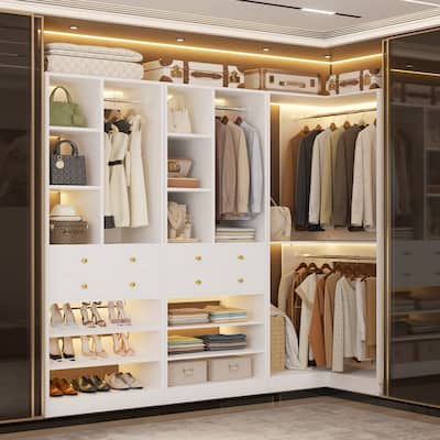 Set of 2/ 3 Coner Closet System with Shoe Racks and Drawers, Freestanding Closet Organizer with Hanging Rods and Shelves