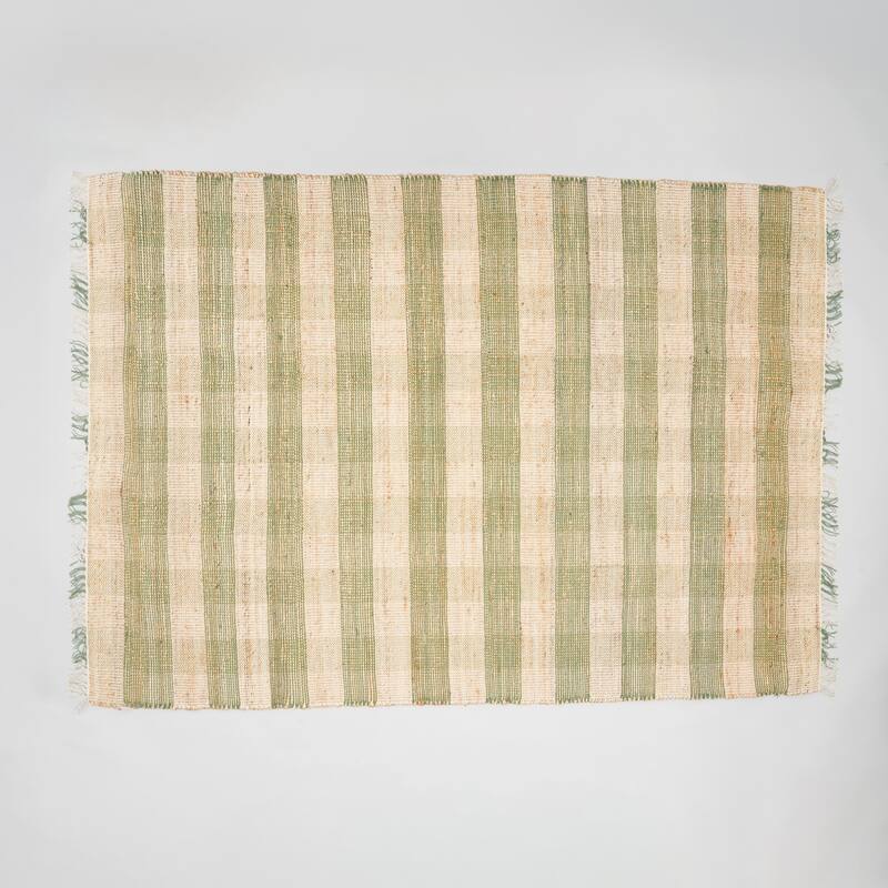 Artisan Hand Woven Jute & Cotton Green Plaid Rug-6X9 ft - 6' x 9'