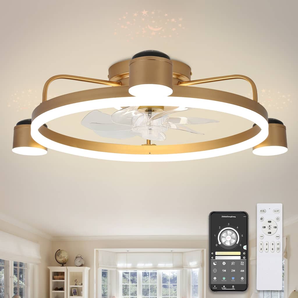 Bella Depot 3-Light Flush Mount Ceiling Fan with Dimmable LED Light and Remote APP Control for Children