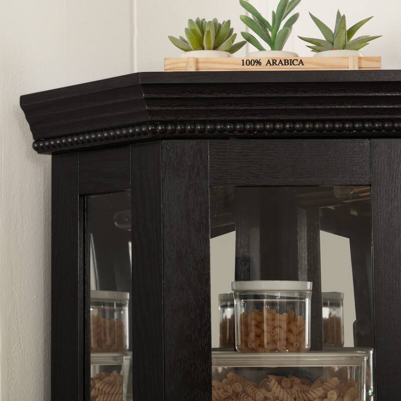 GDFStudio - Traditional Storage Corner Curio Cabinet with Lighted Glass Shelves