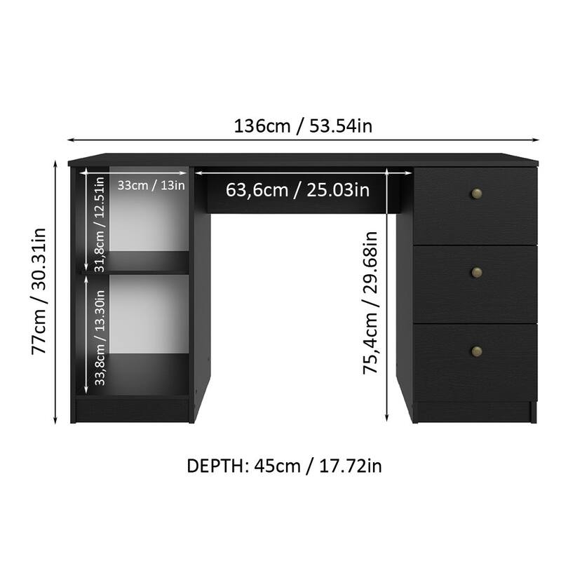 Madesa Home Office Gaming Computer Desk, Cable Management and Large Monitor Stand, 30" H x 18" D x 53" W - White