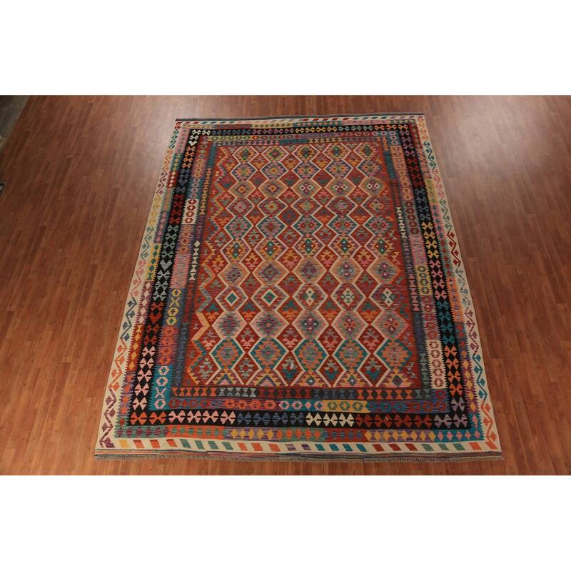 Kilim Oriental Area Rug Hand-Woven Reversible Wool Carpet - 10'1"x 12'7"