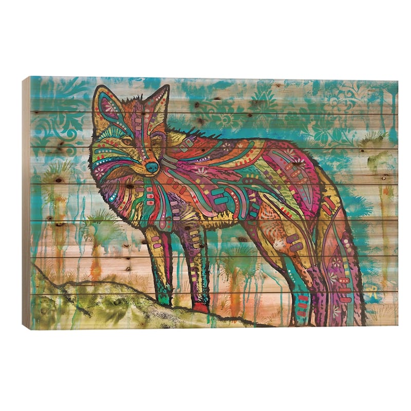 Electric Fox Print On Wood by Dean Russo - Multi-Color - 18x26x1.5
