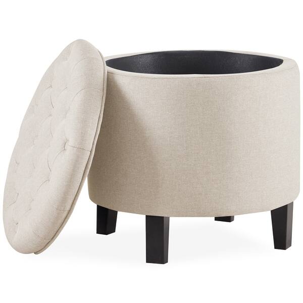Belleze Round Tufted Storage Ottoman Footrest Coffee Table Lift Top Overstock 21934796