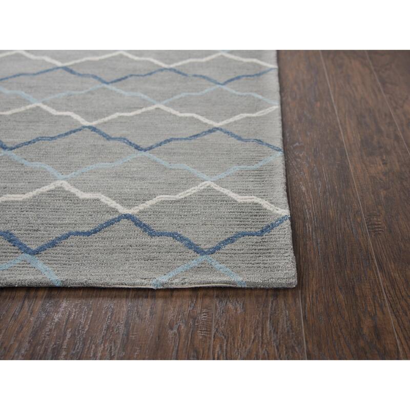 Alora Decor Cascade Blue, Grey, and Tan Medallion Hand-tufted Wool Rug