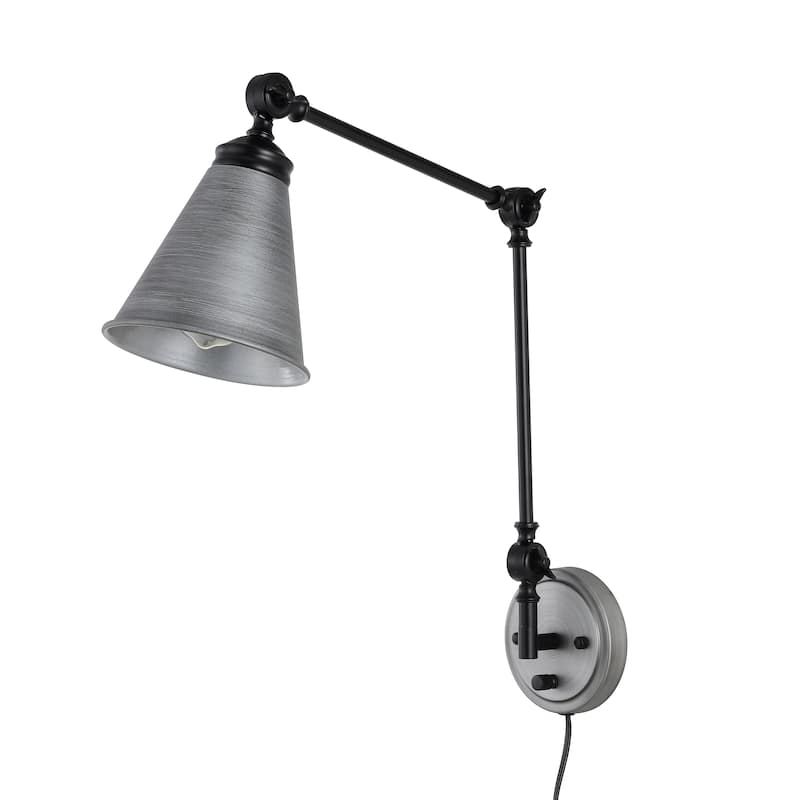 WINGBO 1-Light Vintage Adjustable Swing Arm Wall Sconce with Shade