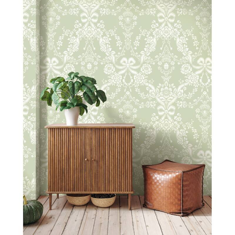 Bow Damask Non-Pasted Wallpaper – 396in. x 21in. – Covers 56 square feet