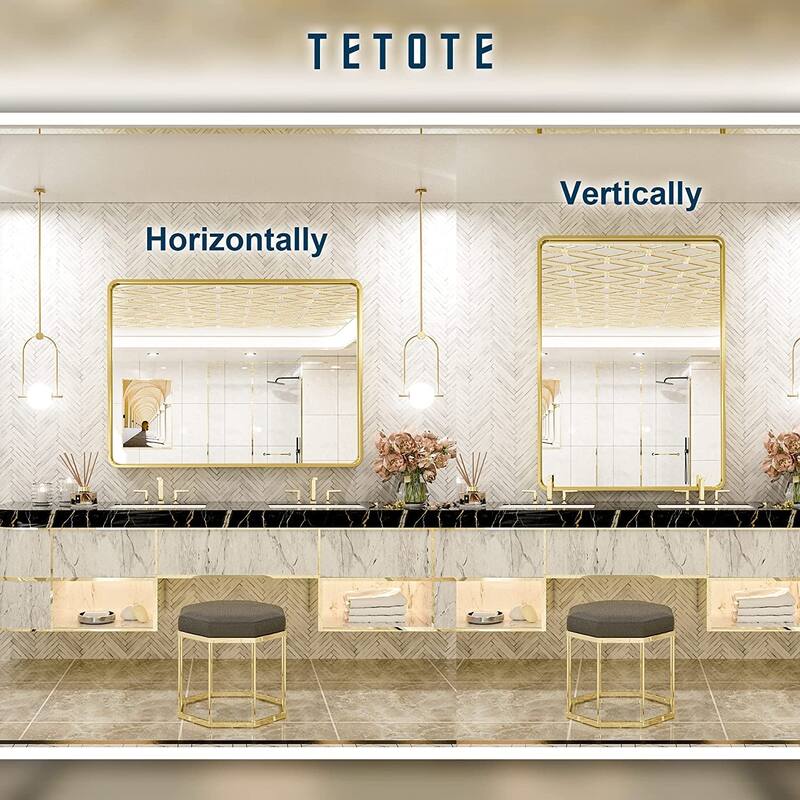 TETOTE Modern Metal Frame Wall Mounted Hanging Bathroom Vanity Mirror