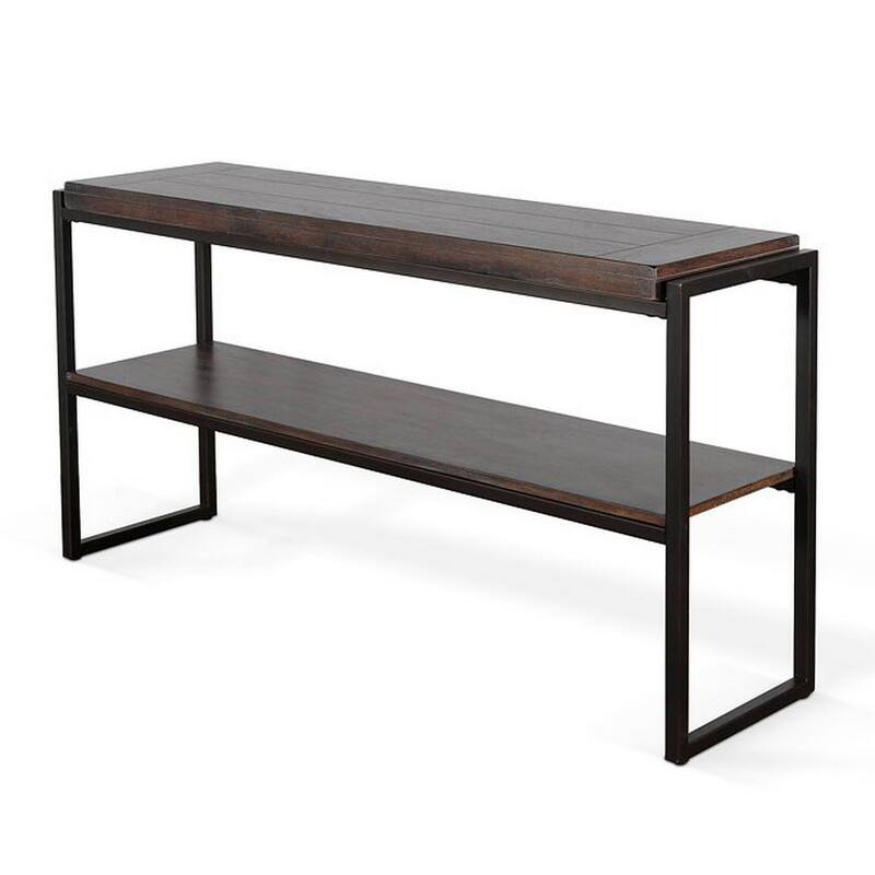 Lery Sofa Table, Dark Brown Wood, Black Metal, Bottom Shelf, 51 Inch