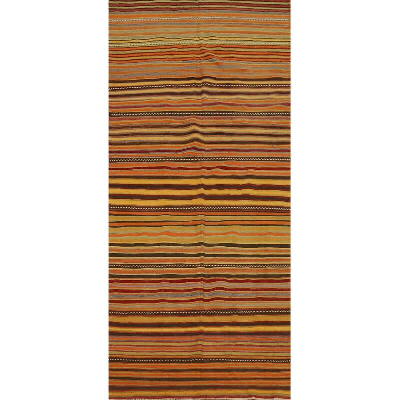 Hand Woven Oriental 100% Wool Carpet Southwestern Geometric Multi-Colored Kilim Runner Rug - 12' 4'' X 4' 1''