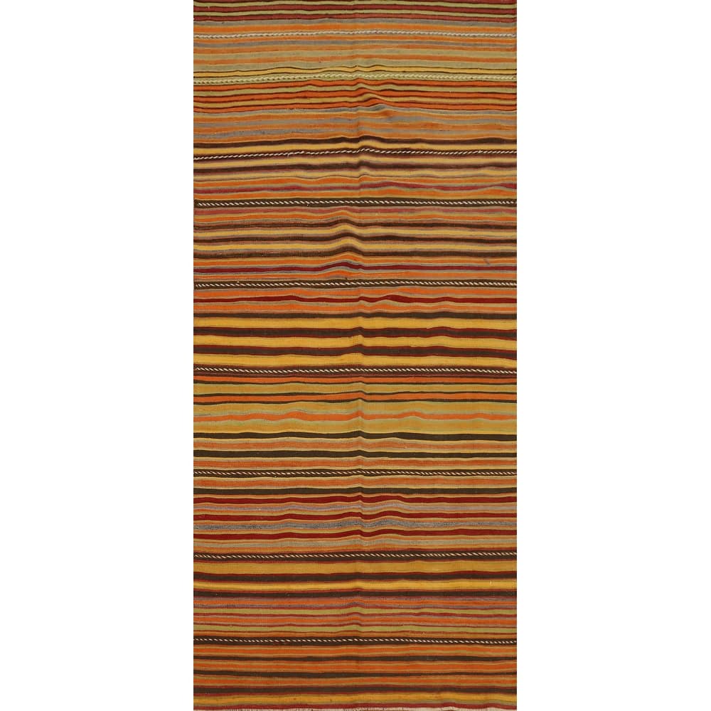 Hand Woven Oriental 100% Wool Carpet Southwestern Geometric Multi-Colored Kilim Runner Rug - 12' 4'' X 4' 1''