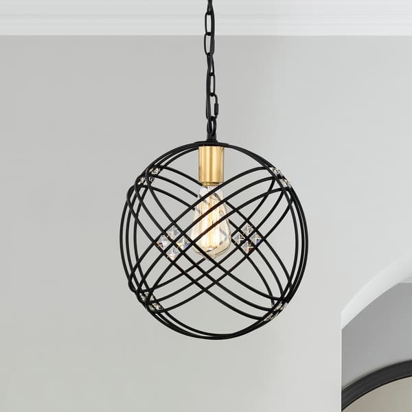 slide 2 of 11, Jaipem 12 Inch Modern Matte Black Crystal Pendant Ceiling Light