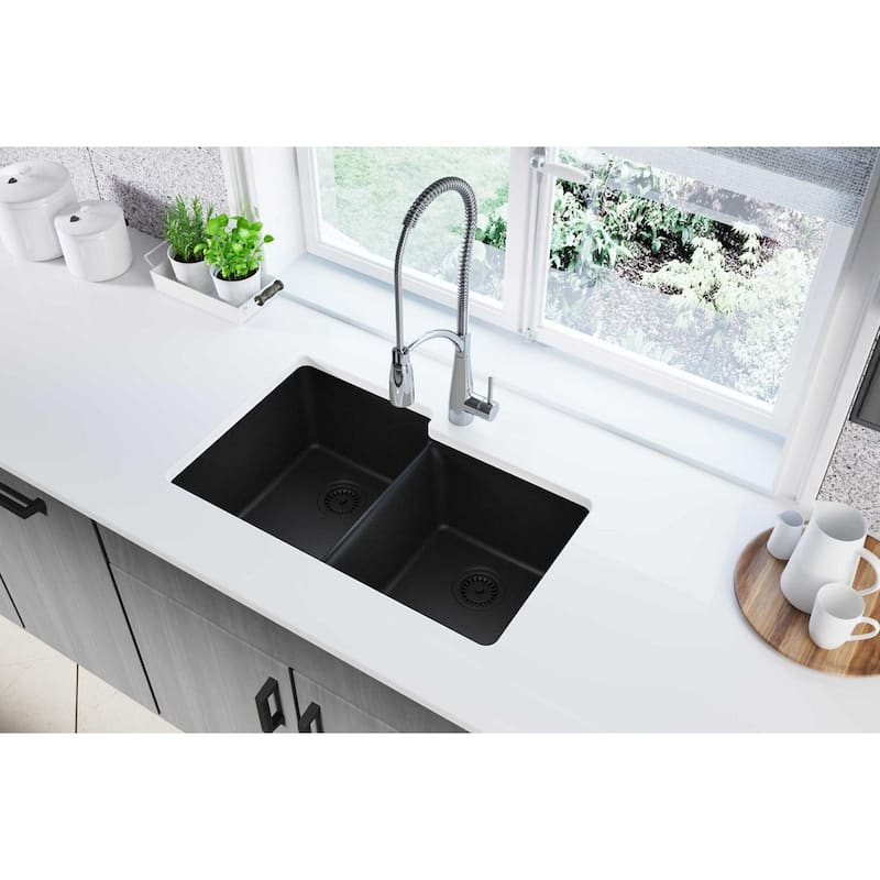 Elkay Quartz Classic 33" x 20-1/2" x 9-1/2", Offset Double Bowl Undermount Sink