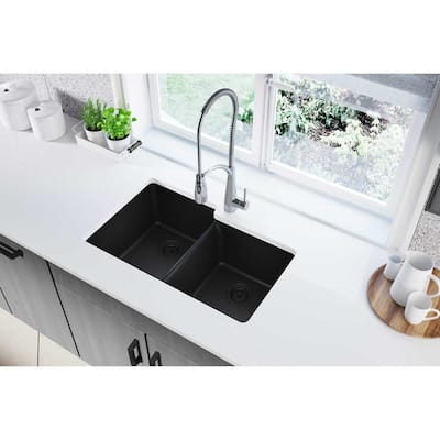 Elkay Quartz Classic 33" x 20-1/2" x 9-1/2", Offset Double Bowl Undermount Sink