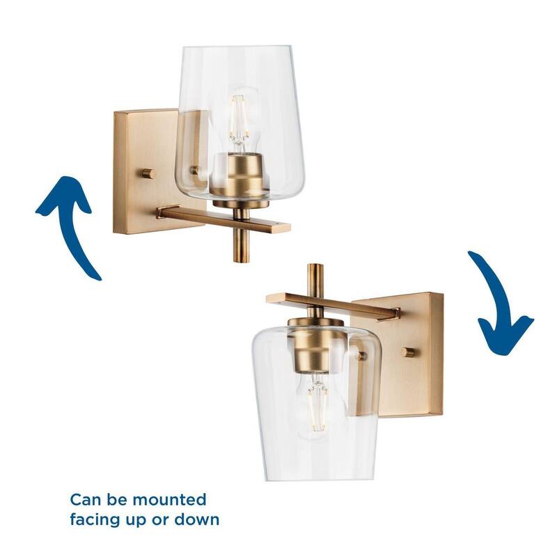 Calais Collection One-Light Vintage Brass Clear Glass Vanity Light - 5 in x 7 in x 8.5 in