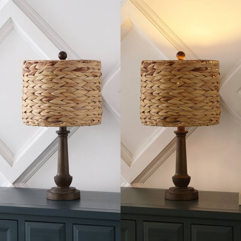 Reese 21.25" Rustic Farmhouse Handwoven Rattan/Resin LED Table Lamp, Brown Wood Finish (Set of 2) by JONATHAN Y