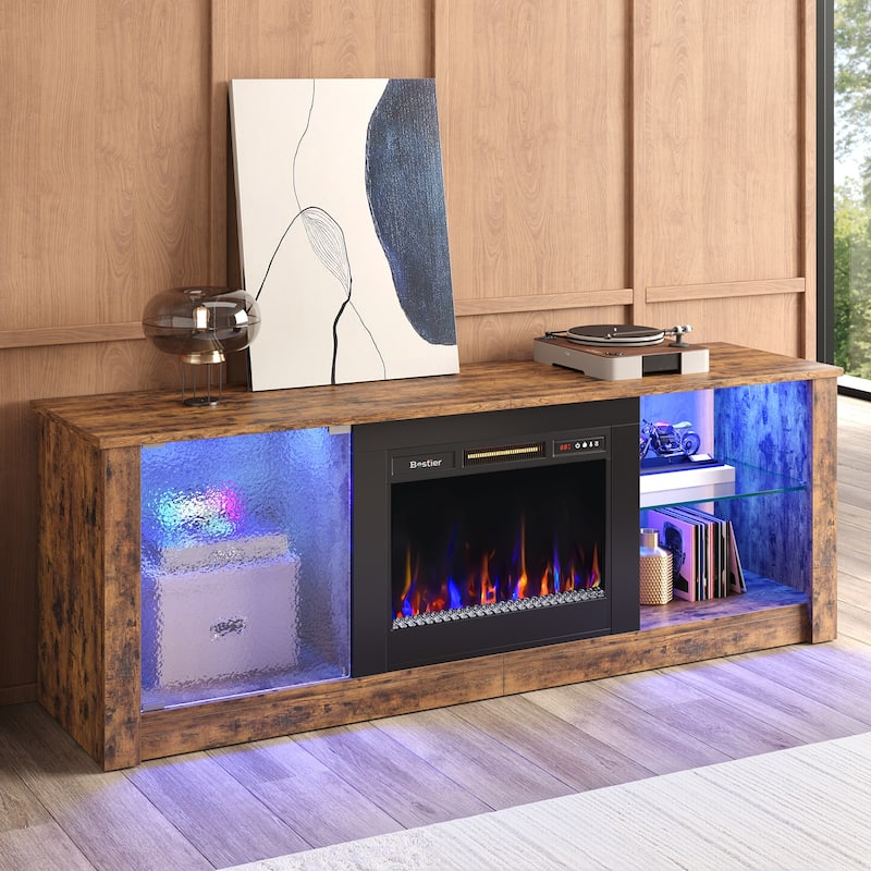 Bestier Fireplace TV Stand with 23" Electric Fireplace for TVs Up to 70 inch, LED Entertainment Center with Adjustable Shelf