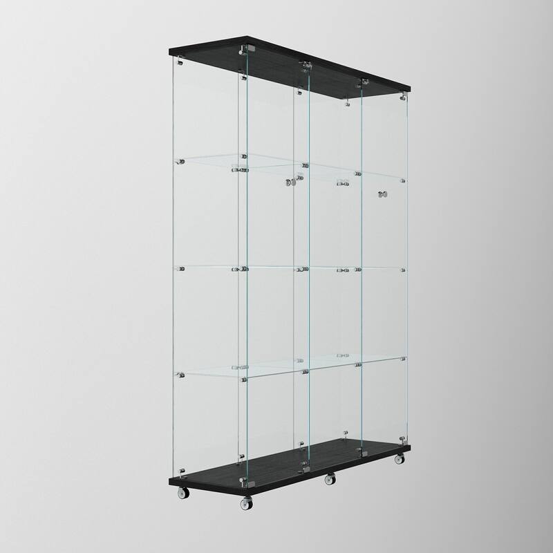 Tempered glass display cabinet with Bluetooth LED light strip,lock on the door,equipped with cast,easy to move,for living room