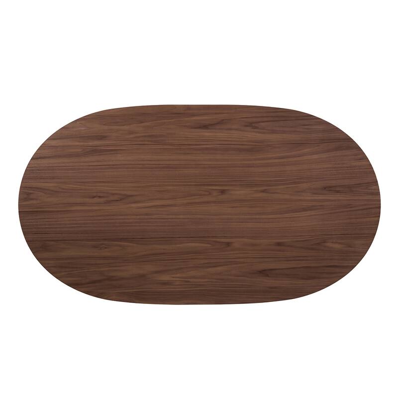 Oval Wooden Dining Set with with Angled Legs in Walnut and Beige