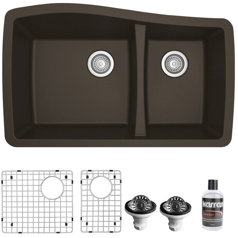 Karran USA QU-721-PK1 Quartz QU 33-1/2" Undermount Double Basin Quartz - Brown