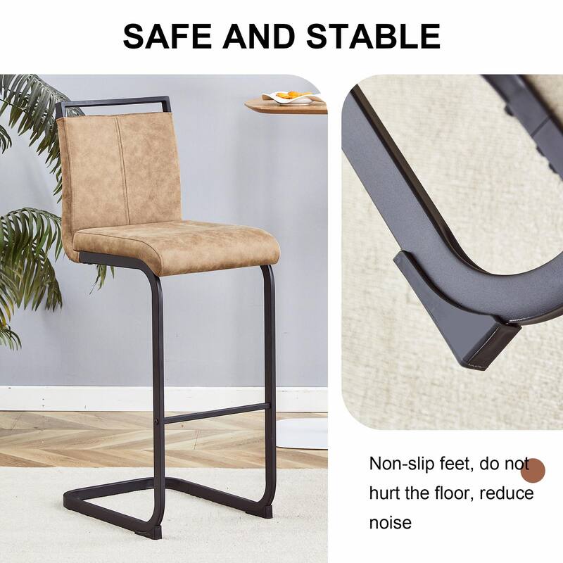 Modern 42.5" Brown Tech Fabric Bar Stools - Comfortable & Stable, Set of 2