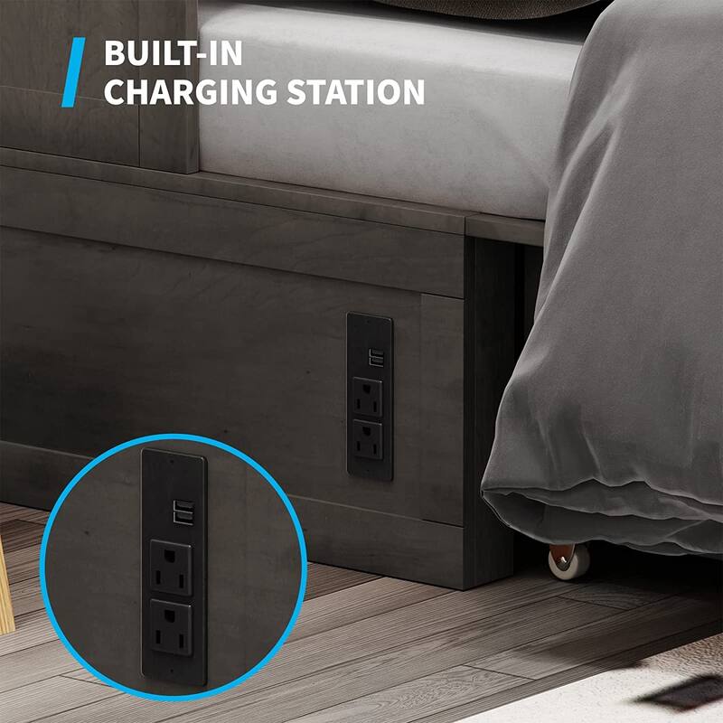 Mixoy Modern Murphy Bed with Mattress and USB Port,Storage Bed with Drawer