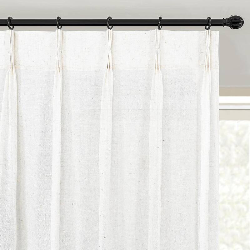 DriftAway Pinch Pleat Linen Textured Semi Sheer Solid Curtains Back Tabs - 50" Width X 96" Length - Light Linen