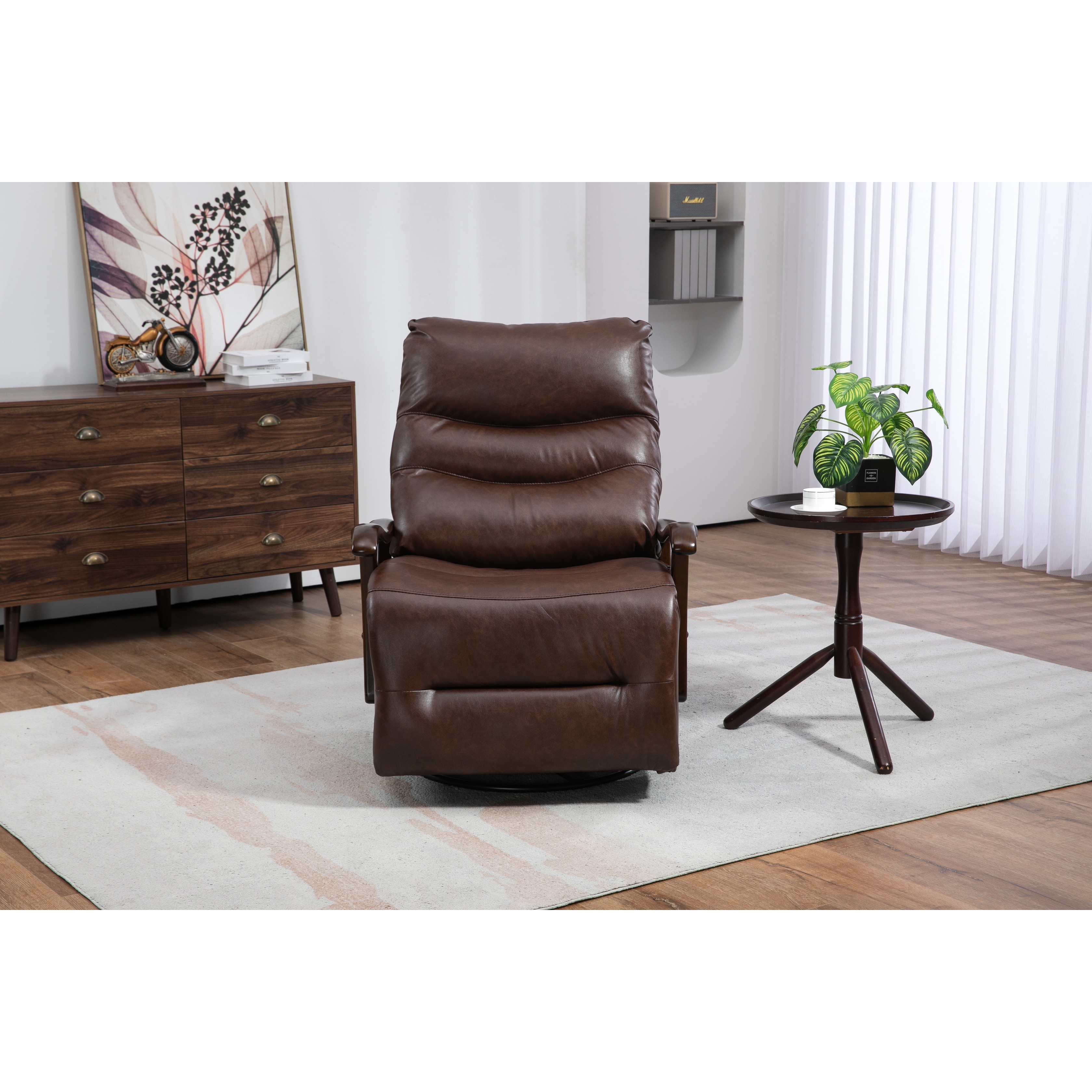 Brown Extra Wide Faux Leather Upholstered Swivel Rocker Power