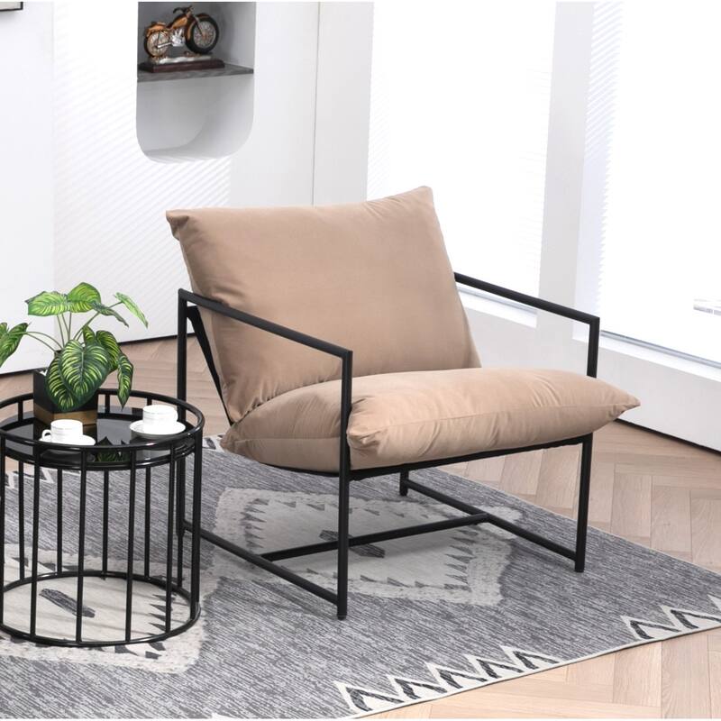 Modern Textured Velvet Sling Accent Chair - Camel