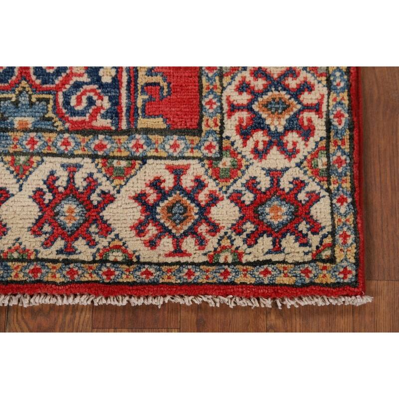 Hand Knotted Oriental 100% Wool Carpet Traditional Geometric Red Kazak Area Rug - 3' 1'' X 2' 1''