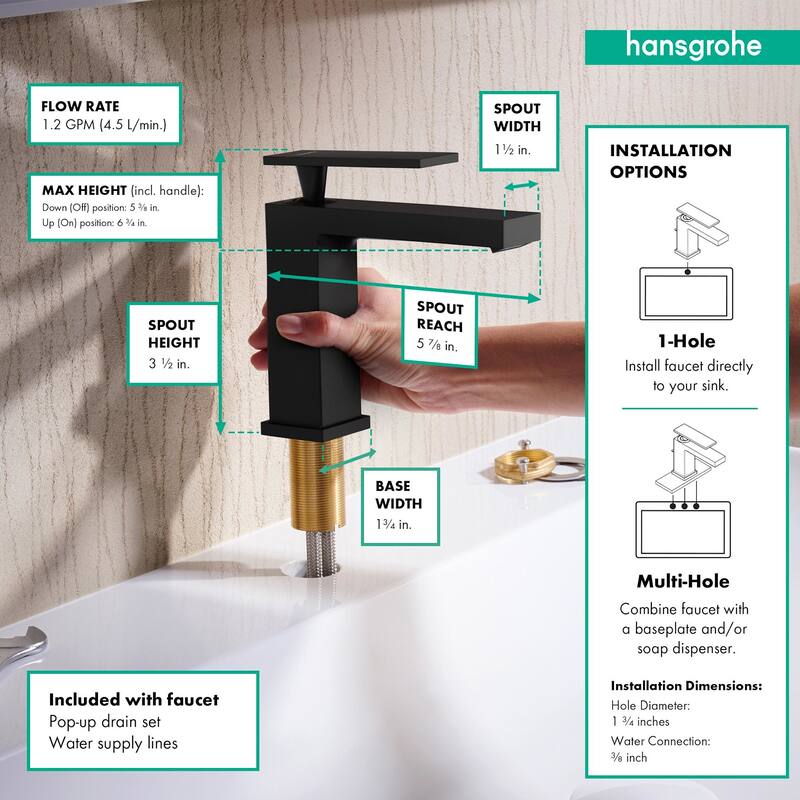 Hansgrohe 73002 Tecturis E 1.2 GPM Single Hole Bathroom Faucet with