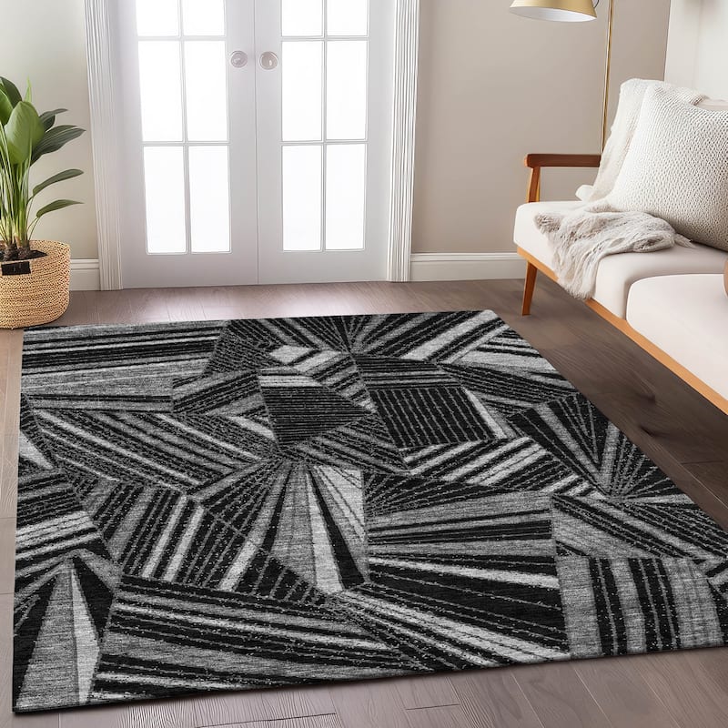 Machine Washable Indoor/ Outdoor Chantille Modern Mosaic Rug