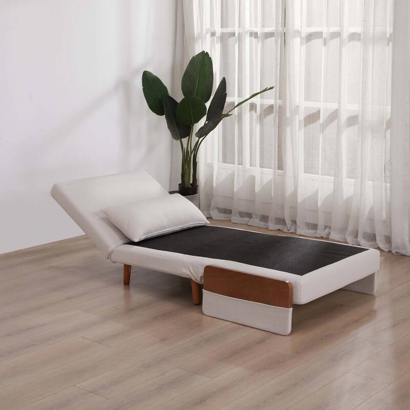 Modern Foldable Sofa Bed - Single Sleeper with Linen Fabric, 6-Level Adjustable Backrest, Converts in 10 Sec, Silent Hinges - Beige